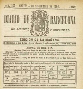 Portada del diario de Barcelona de 7 de septiembre de 1906