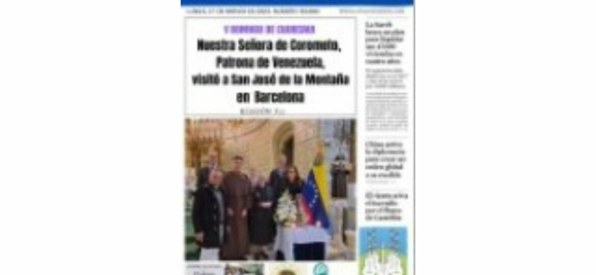 Noticia en La Vanguardia sobre la presencia de Nuestra Señora de Coromoto en el Santuario