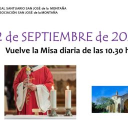 Cartel con la información de la vuelta de la misa de 10:30h de lunes a viernes en el real santurio san josé de la montaña