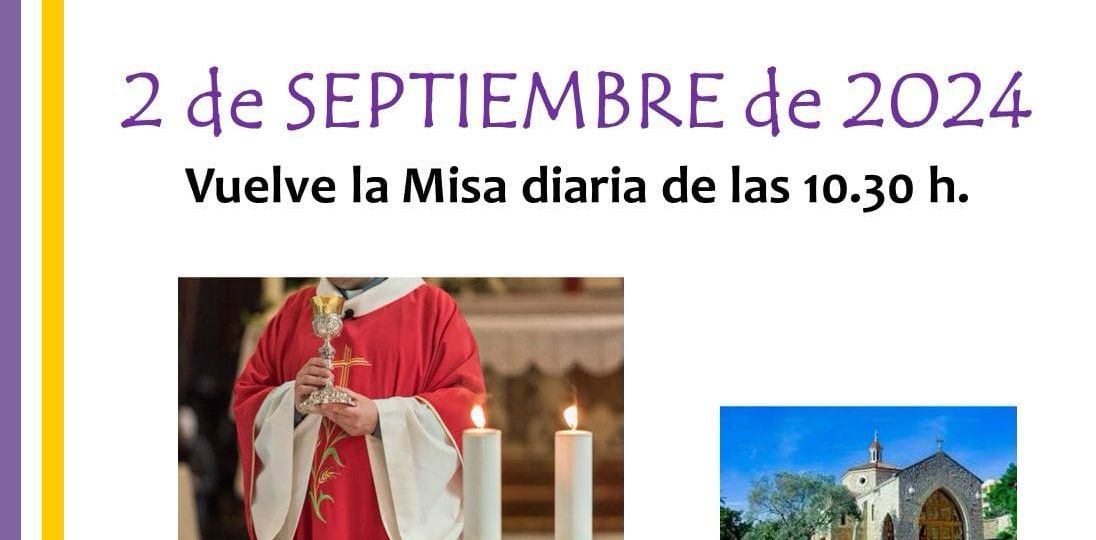 Cartel con la información de la vuelta de la misa de 10:30h de lunes a viernes en el real santurio san josé de la montaña