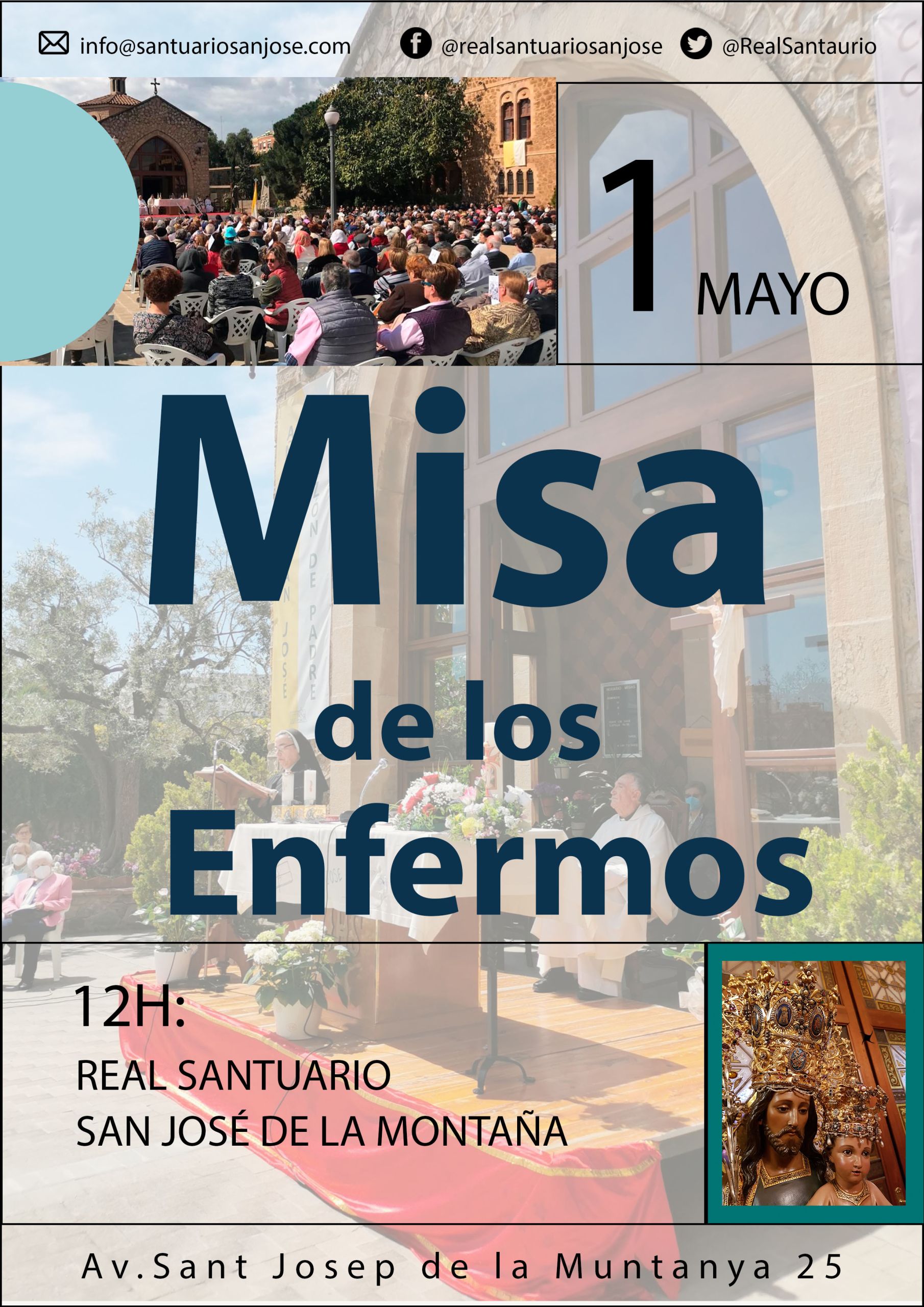 Cartel misa de los enfermos en San José de la Montaña día 1 de mayo San José obrero